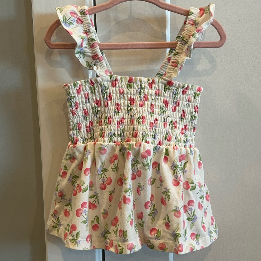 Cynthia Rowley Cherry Print Ruffle Strap Top